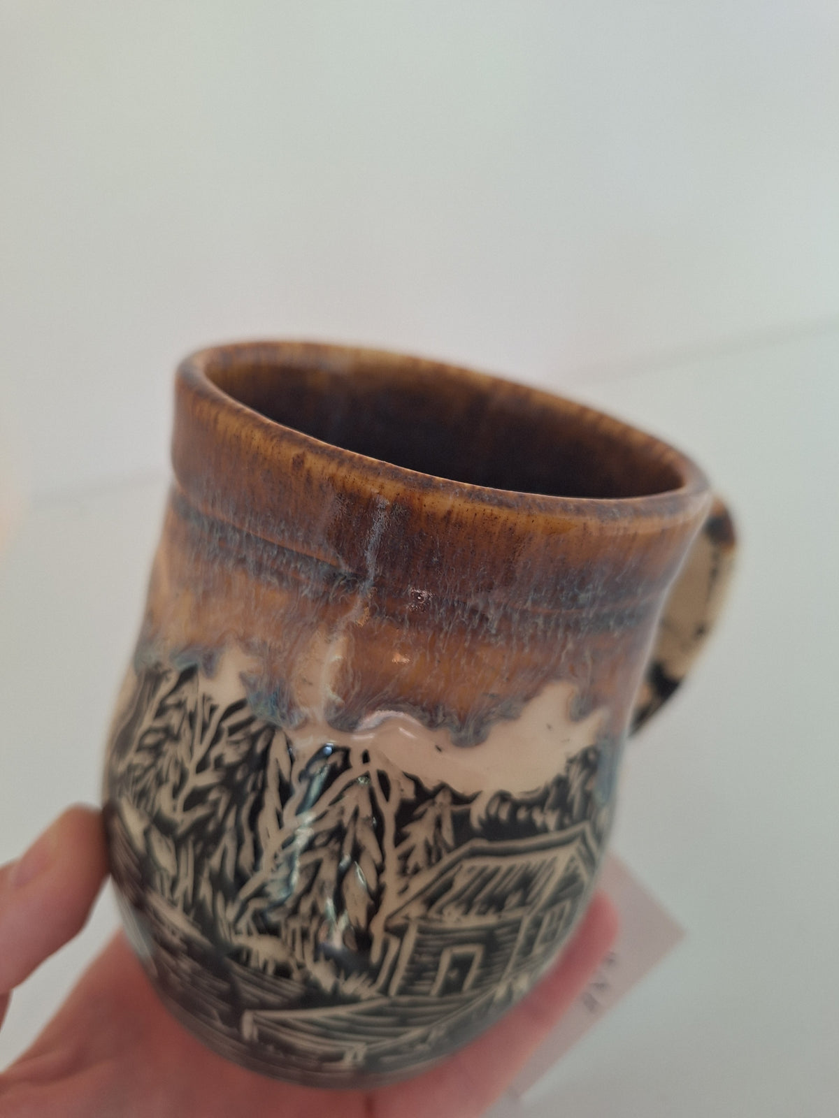 Boathouse Mug - Hand Carved Botanical Stoneware - Sgraffito