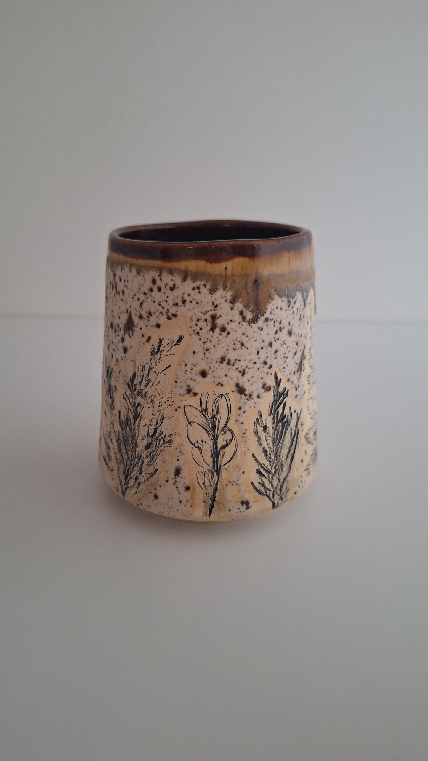 Botanical Imprint Stemless Wine Cup — One of a Kind Stoneware Tumbler - #2