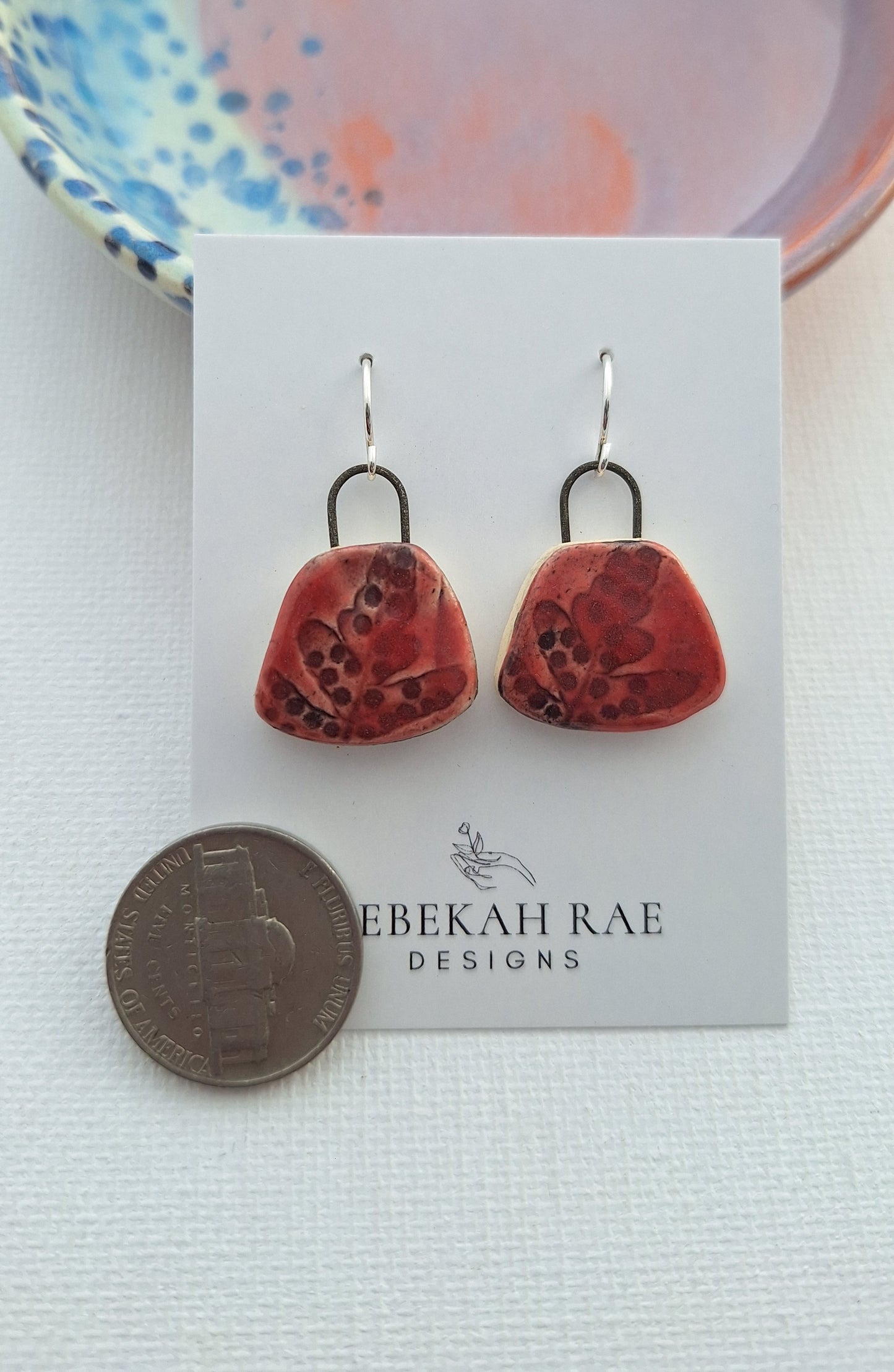 Botanical Stoneware Earrings – Sterling Silver Ear Wires – One of a Kind