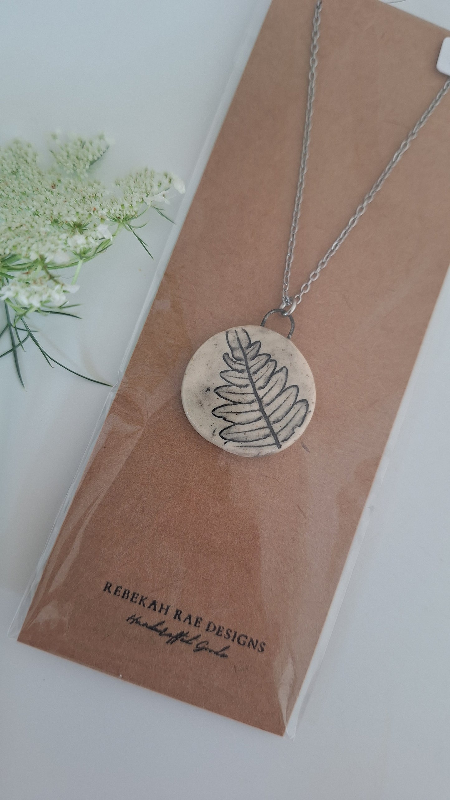 Botanical Imprint Necklace, ceramic