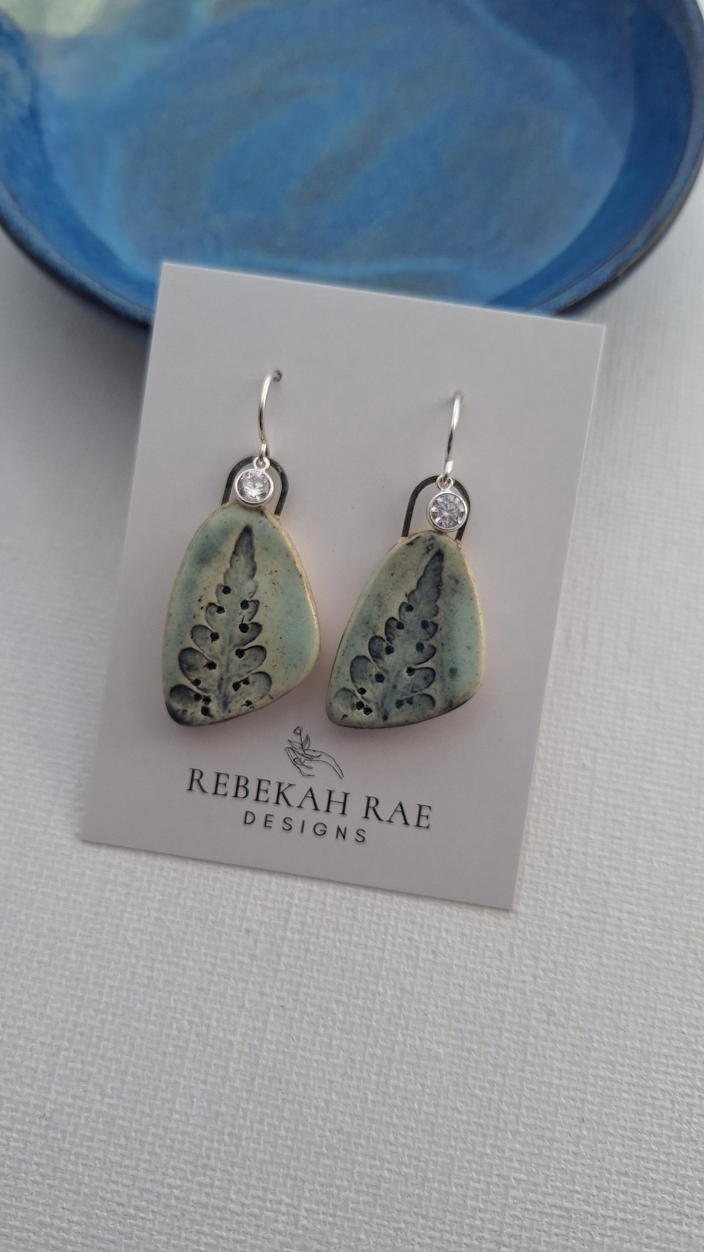 Botanical Stoneware Earrings – Sterling Silver Ear Wires – One of a Kind