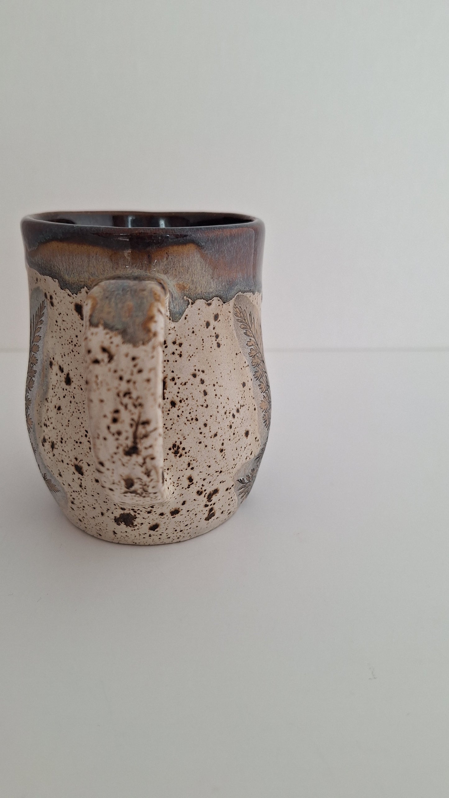 Hand Pressed Botanical Stoneware Mug – Rabbits Foot Fern, One of a Kind Handmade Mug