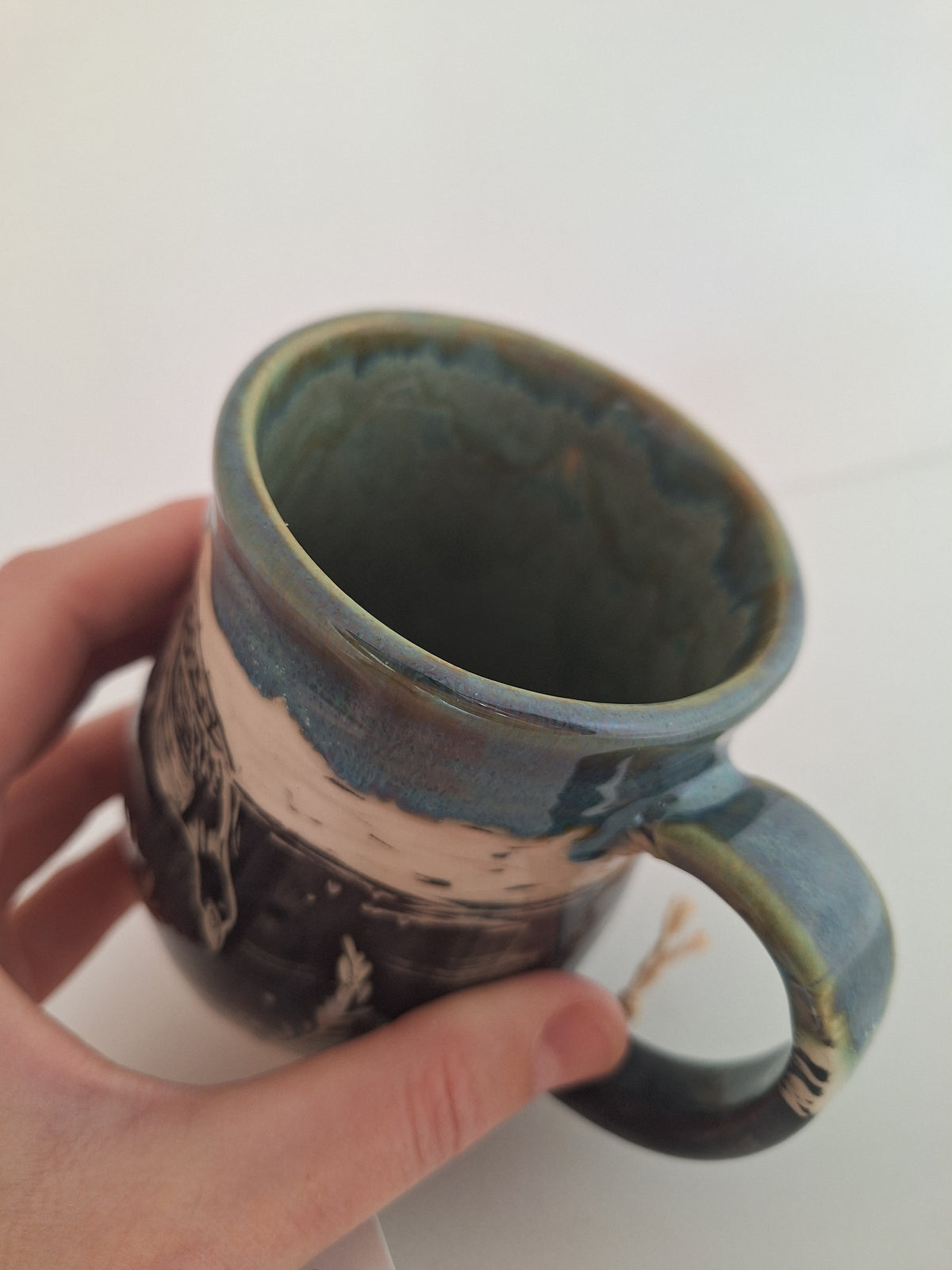 Duck Pond Mug - Hand Carved Botanical Stoneware - Sgraffito