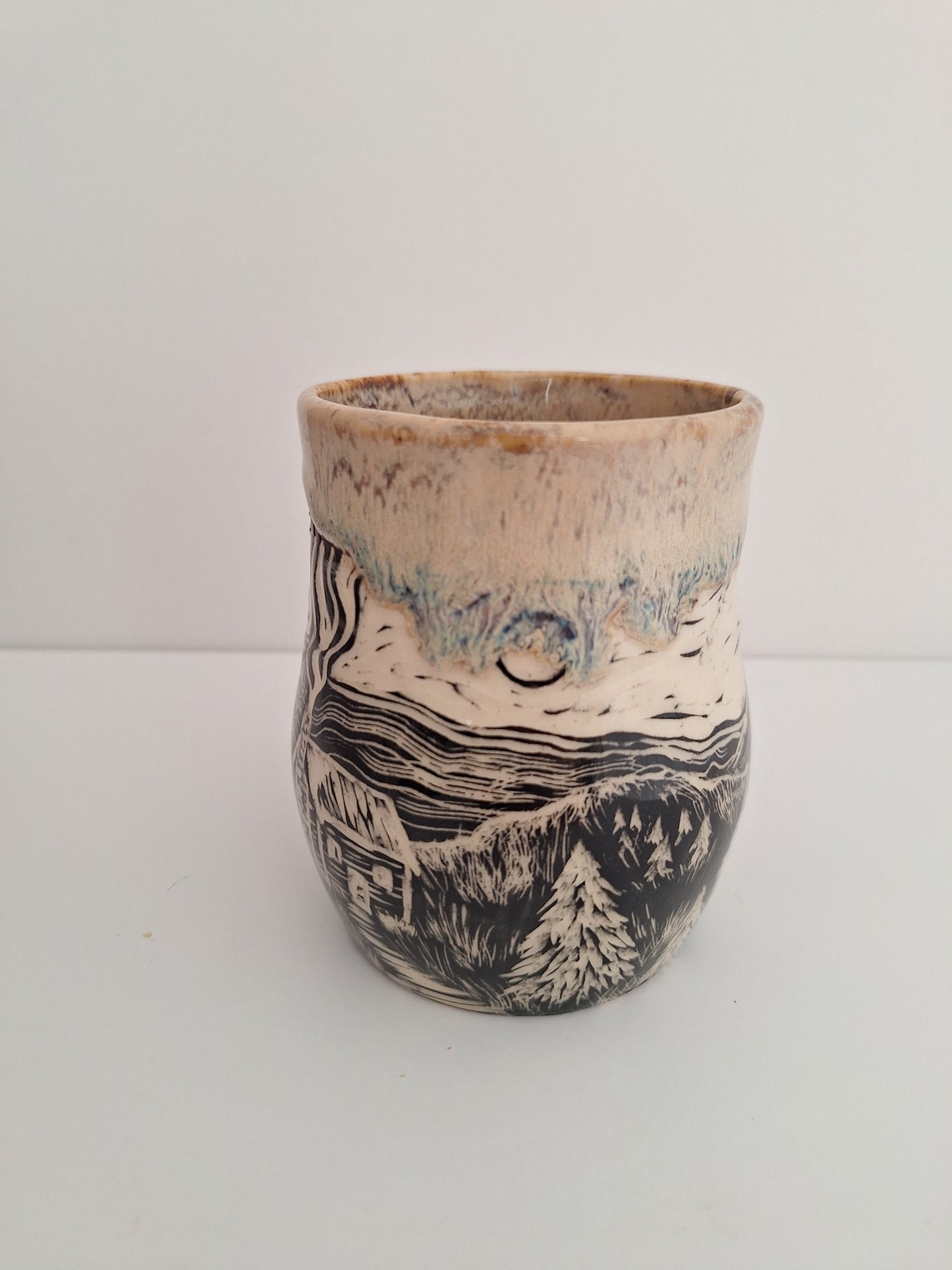 Hand-carved Mountain Cabin Mug