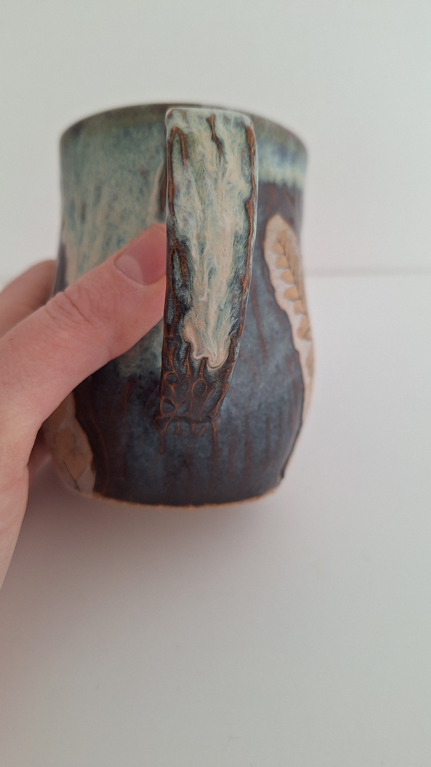 Hand Pressed Botanical Stoneware Mug – Maidenhair Fern, One of a Kind Handmade Mug