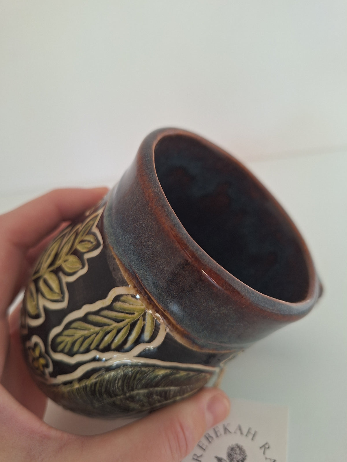 Wild Flora Mug - Hand Carved Botanical Stoneware - Sgraffito