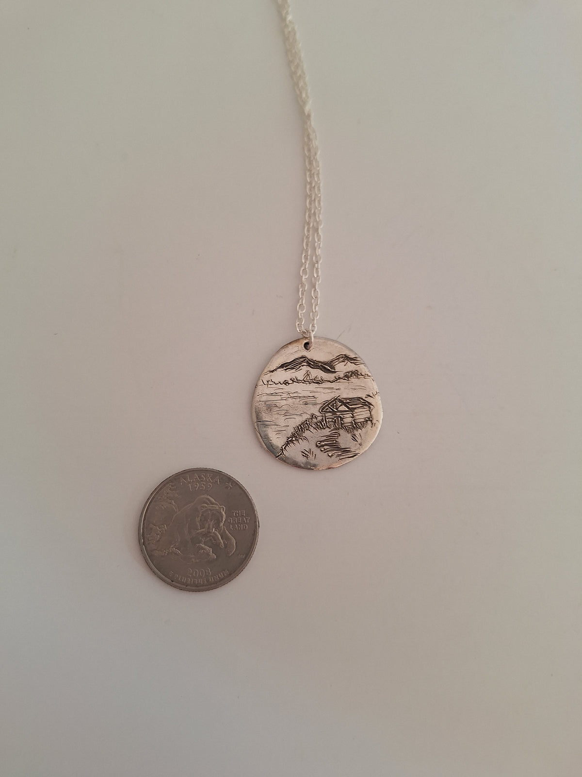Lake Cabin Necklace, Handcarved Design