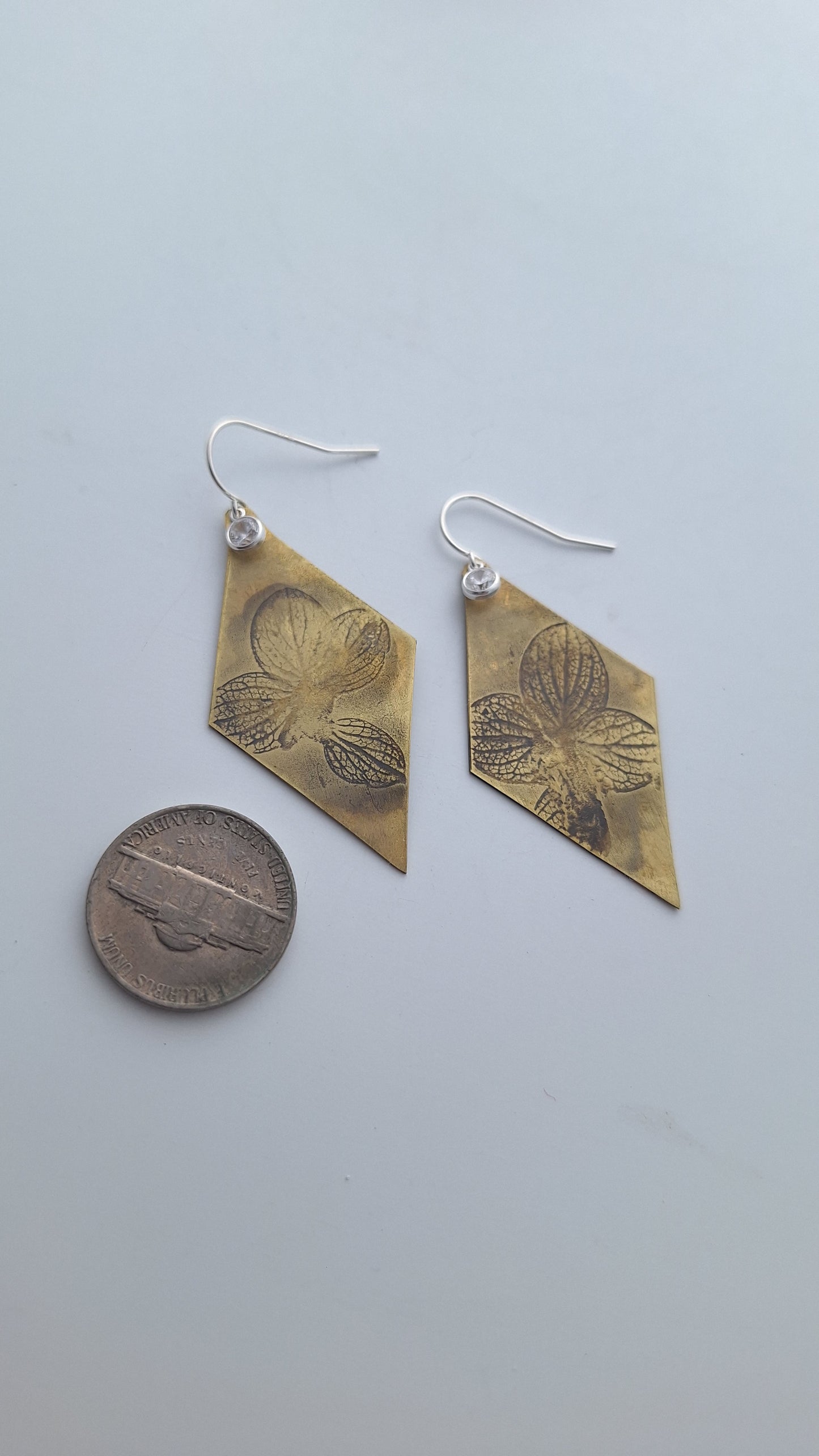 Pressed Hydrangea Brass Earrings — Botanical Imprint (One of a Kind)