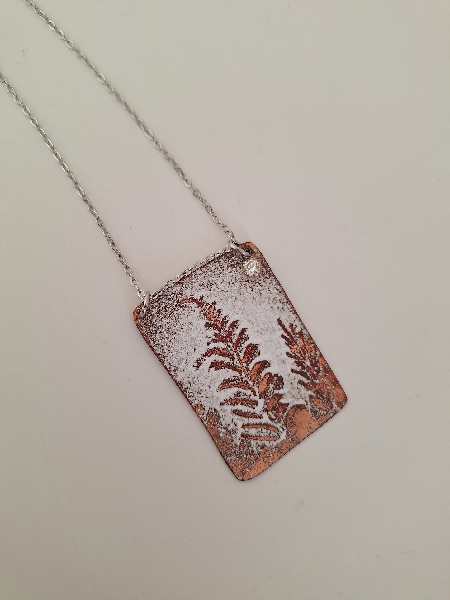 Copper Fern Necklace – Enamel Pendant – One of a Kind Botanical Jewelry