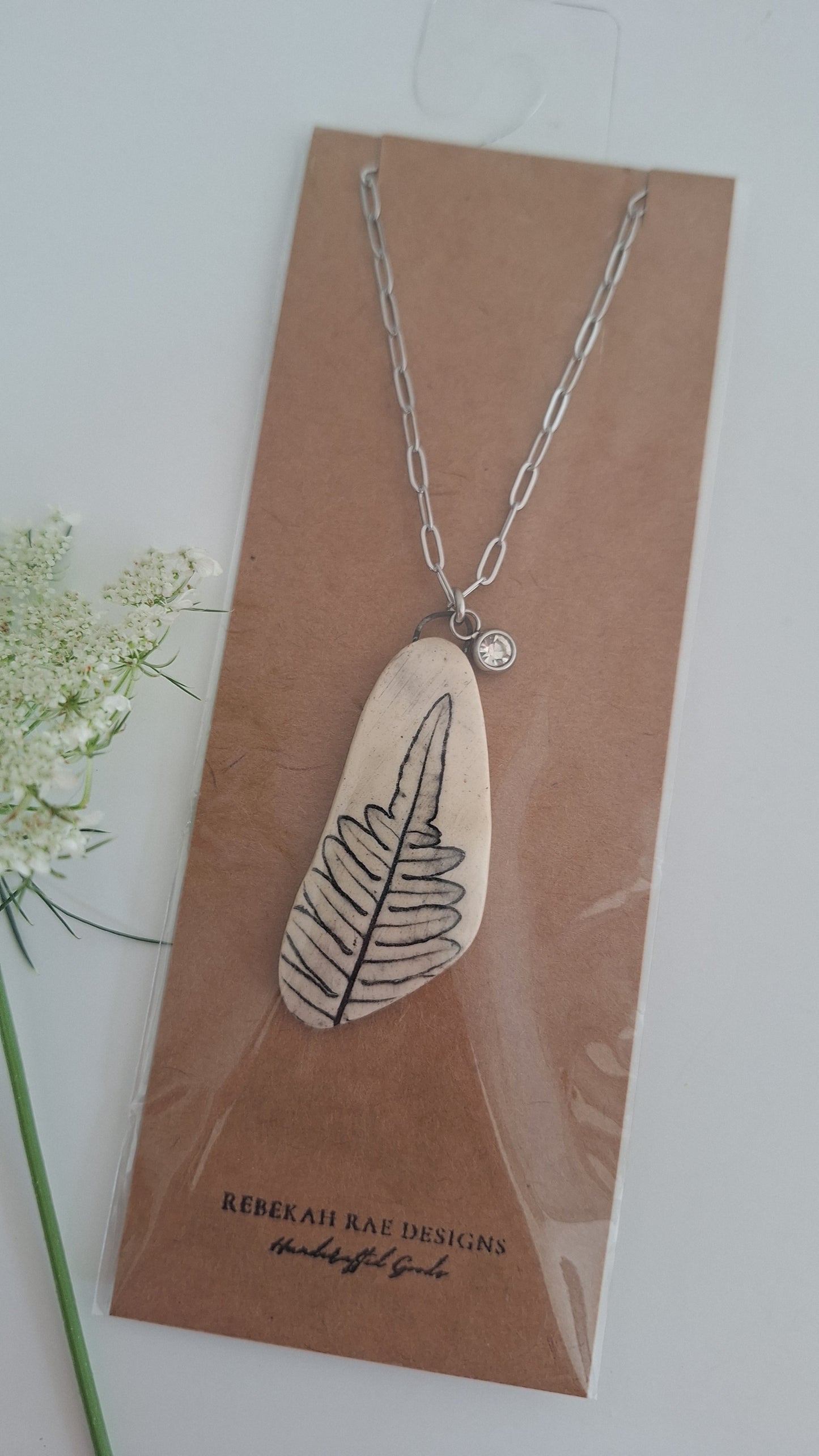 Botanical Imprint Necklace, ceramic