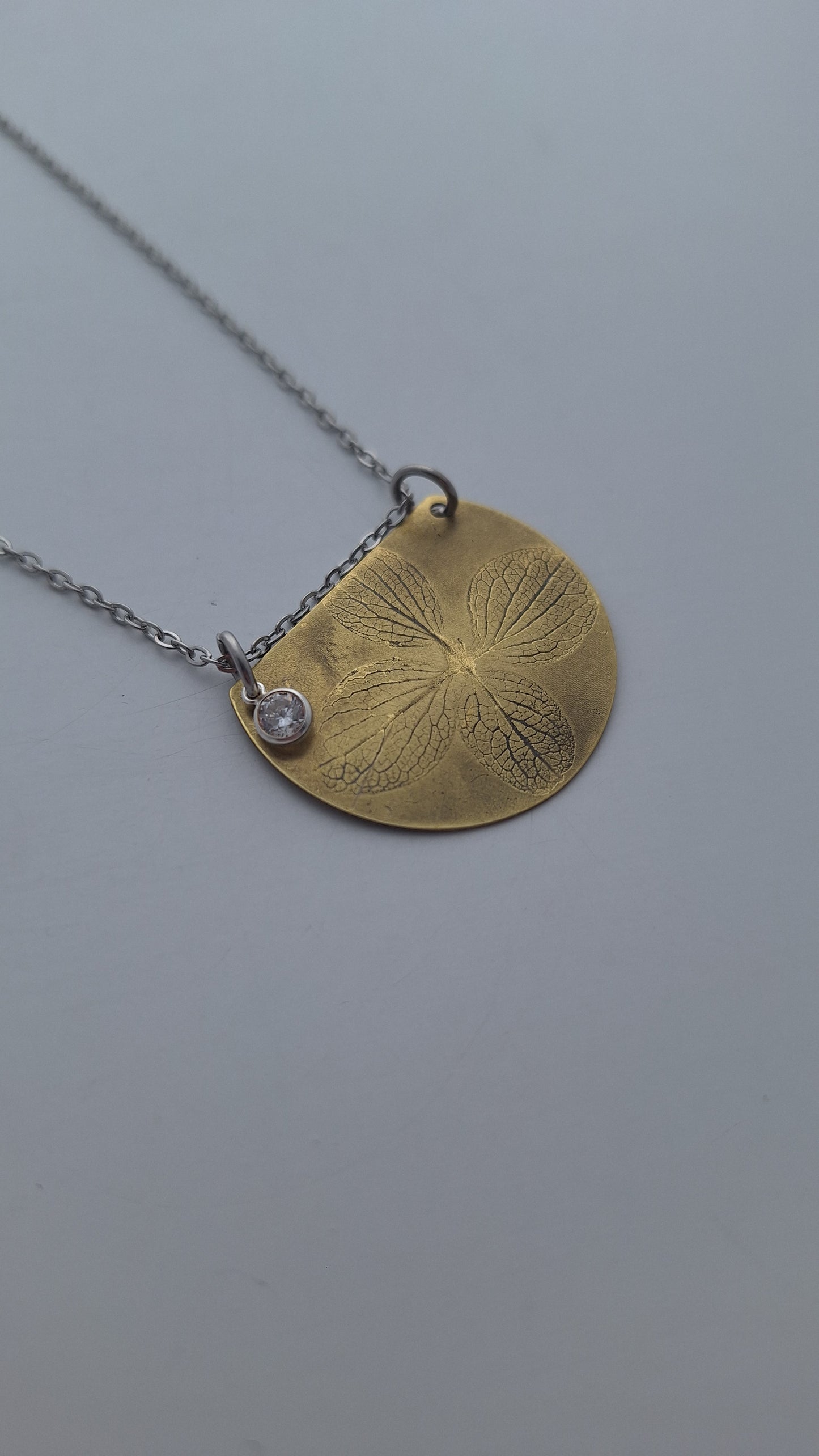 Pressed Hydrangea Brass Necklace — Botanical Imprint (One of a Kind)