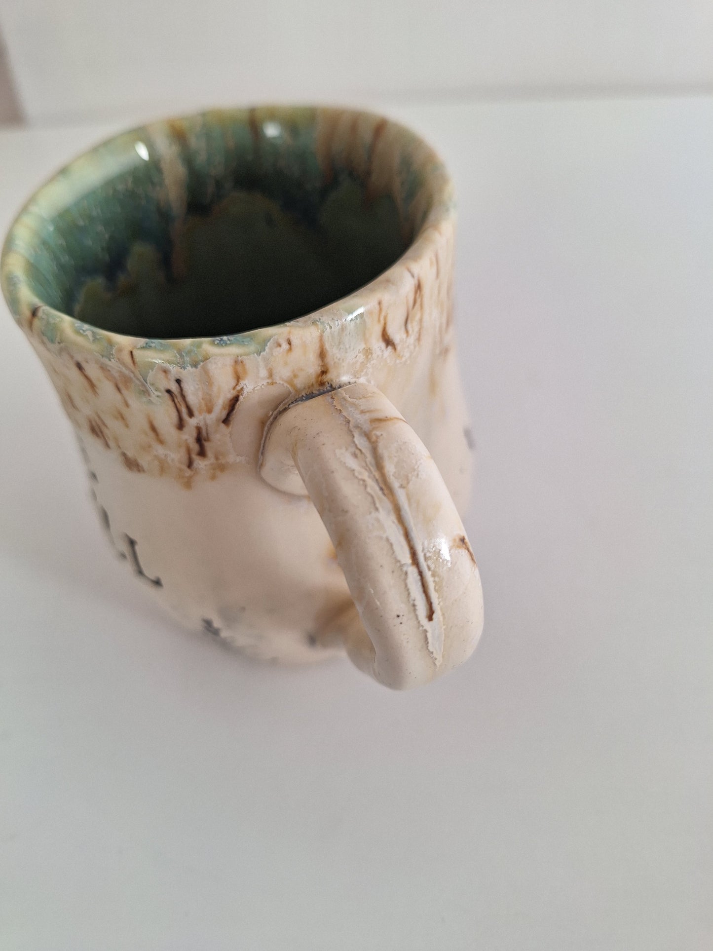 Hand Pressed Botanical Stoneware Mug – Be Still, One of a Kind Handmade Mug
