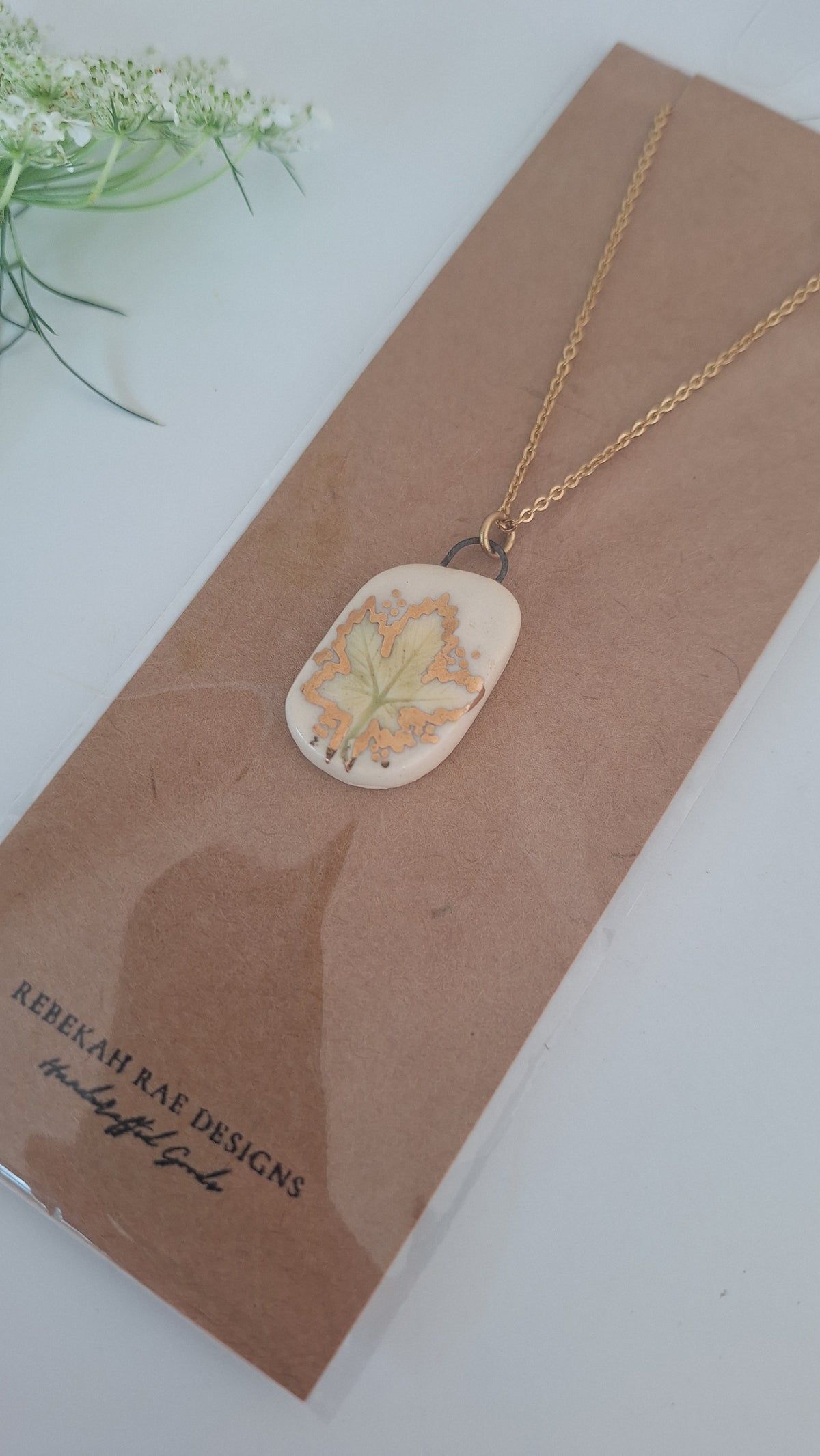 Botanical Imprint Necklace, ceramic