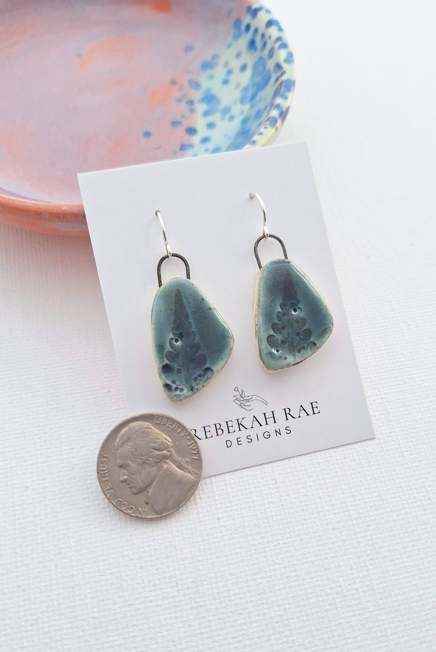Botanical Stoneware Earrings – Sterling Silver Ear Wires – One of a Kind