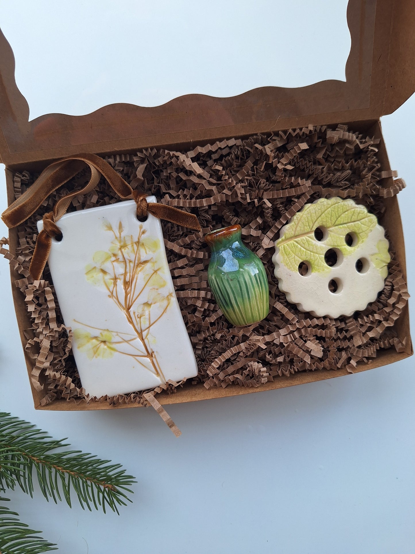 Boxed Gift Set - Ornament, Flower Frog, & Tiny vase