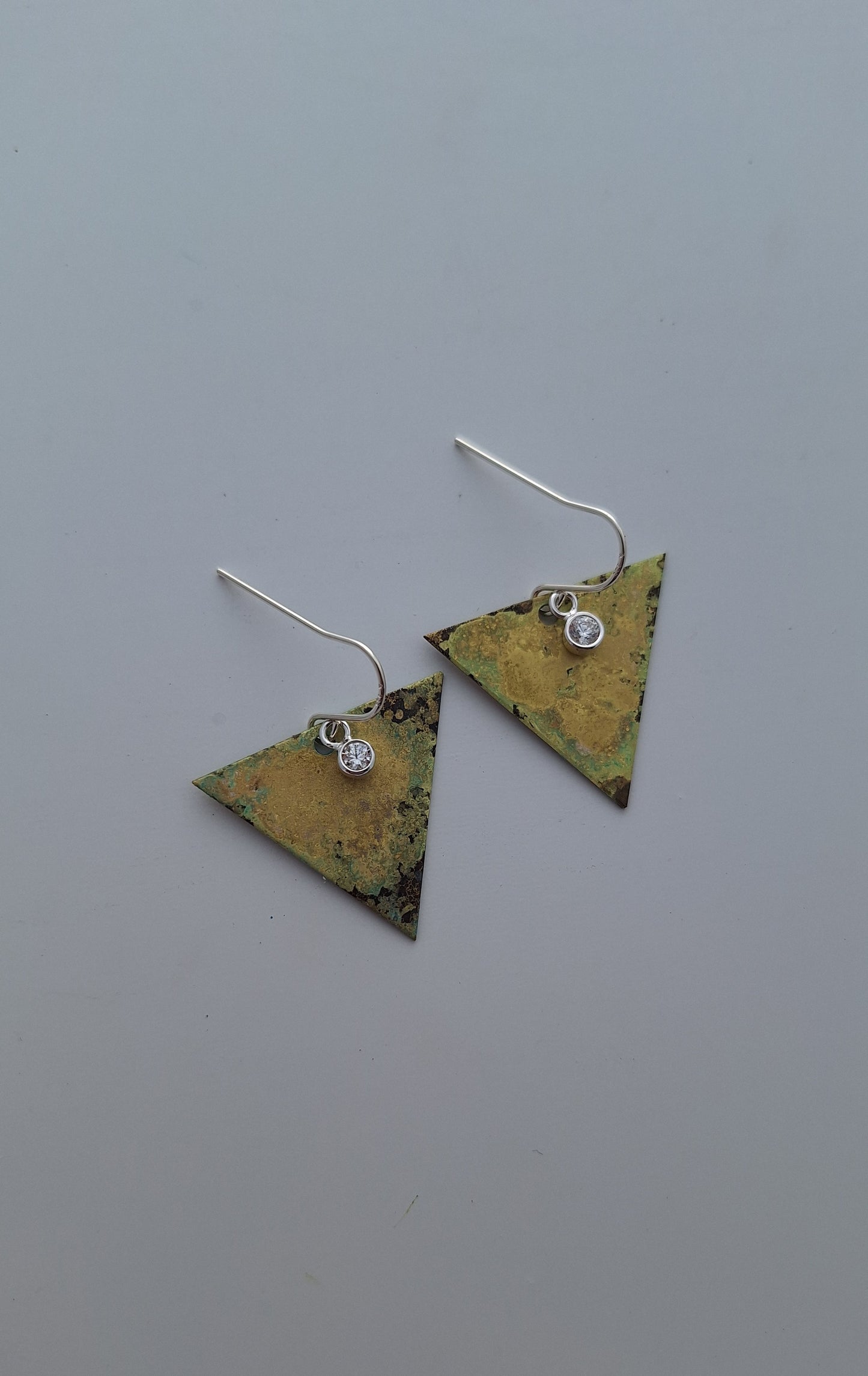 Triangle Brass Earrings with gems