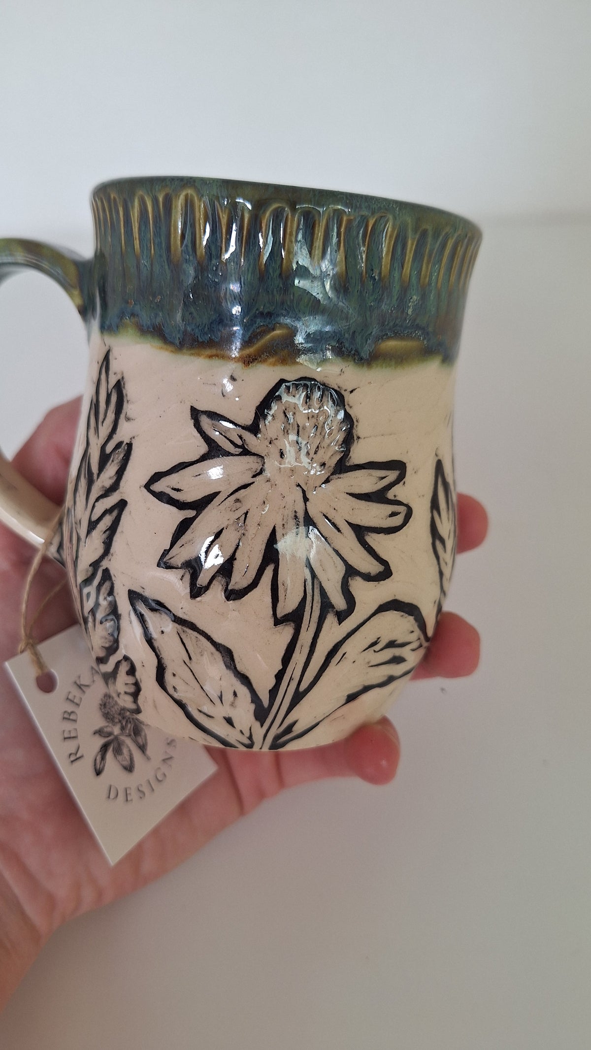 Echinacea Mug - Hand carved / sgraffito