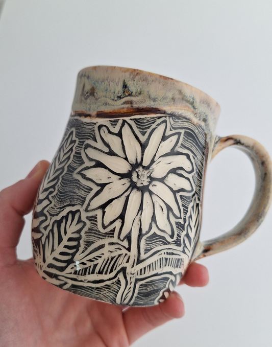 Hand-carved Wildflower Mug