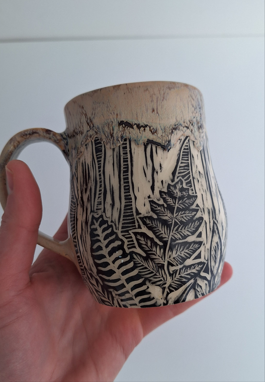 Hand-carved Fern Forest Mug