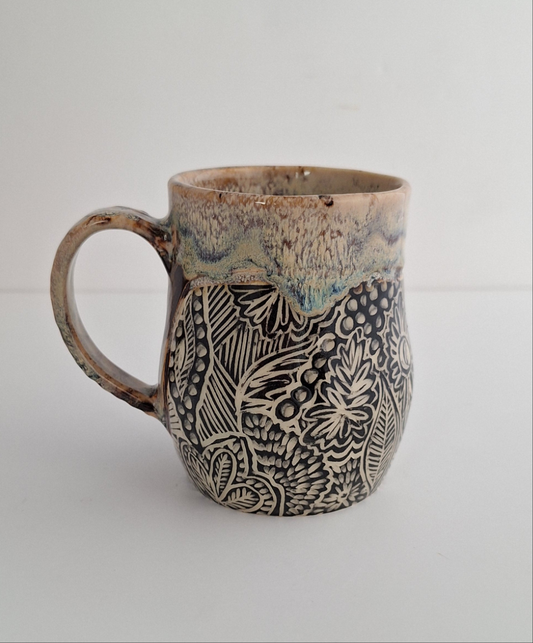 Hand-carved Botanical Mug
