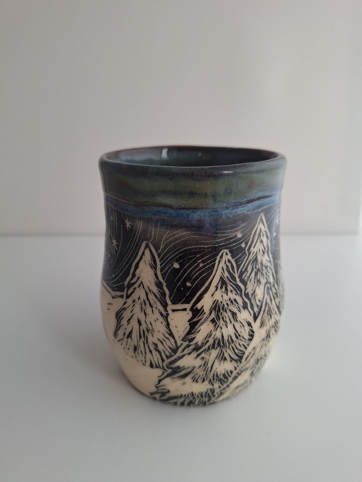 Hand-carved Snowy Cabin Mug