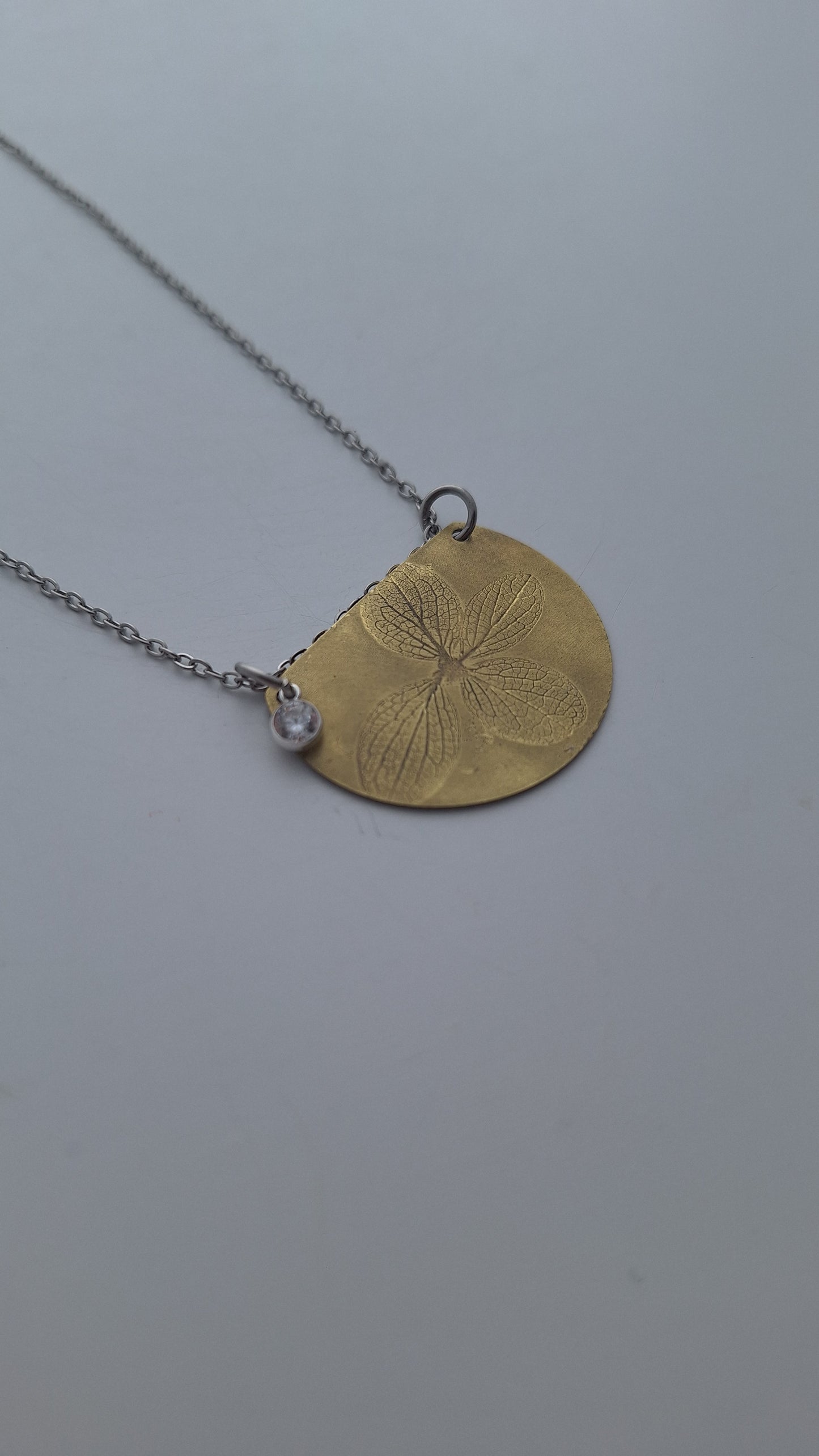 Pressed Hydrangea Brass Necklace — Botanical Imprint (One of a Kind)