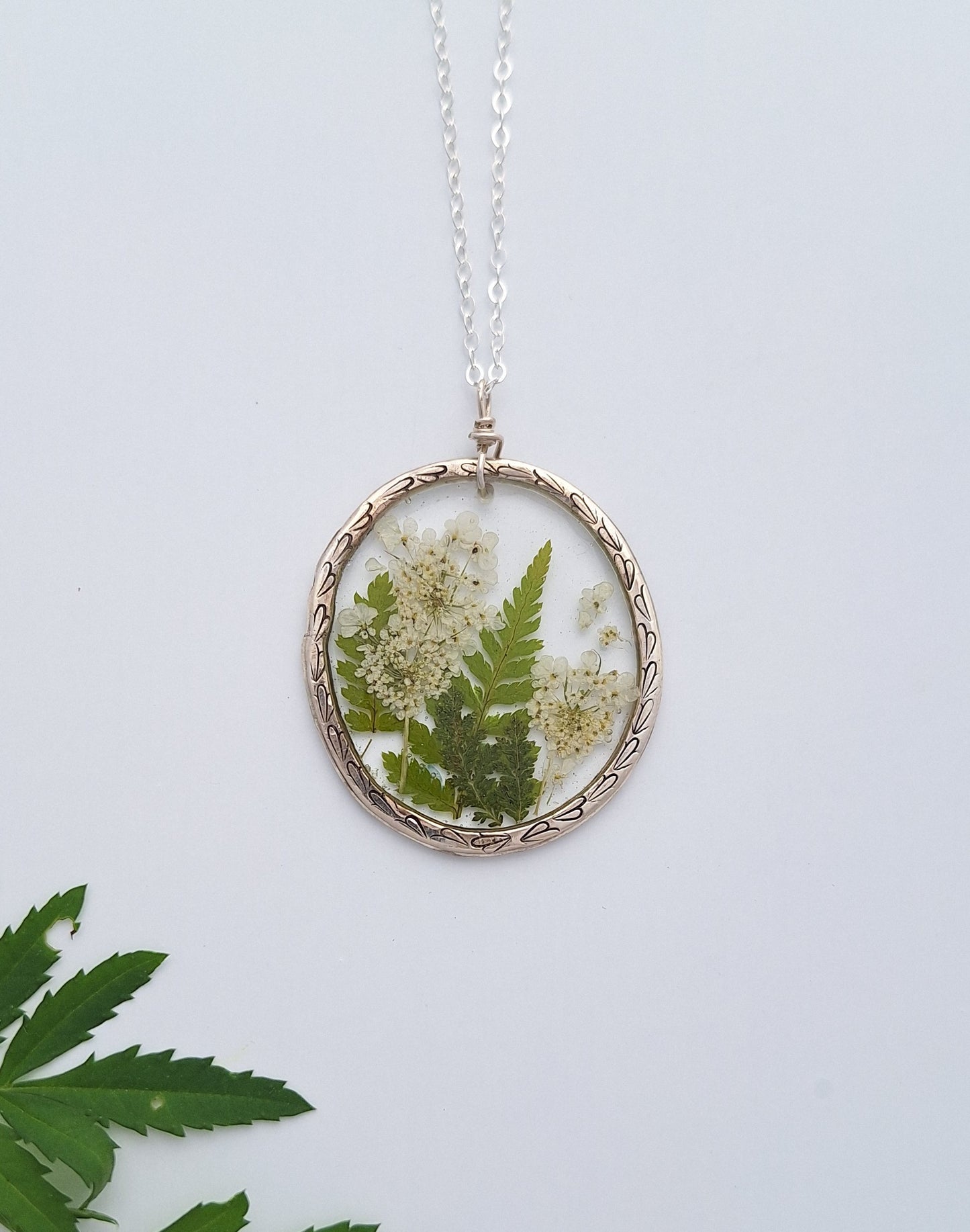 Lace & Fern Necklace - pressed flower