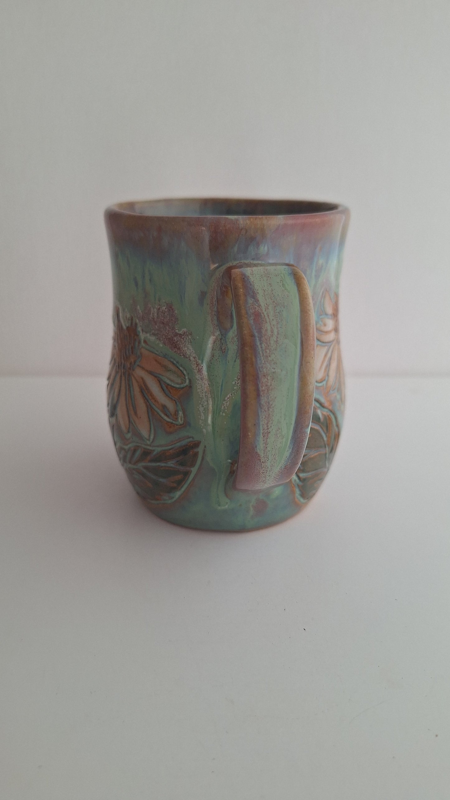 Hand Carved Botanical Stoneware Mug – Sunflowers - One of a Kind Sgraffito Mug