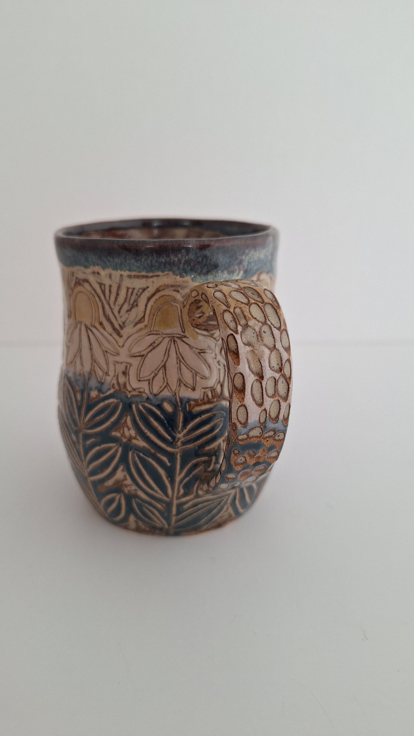Hand Carved Botanical Stoneware Mug – Echinacea, Coneflowers - One of a Kind Sgraffito Mug