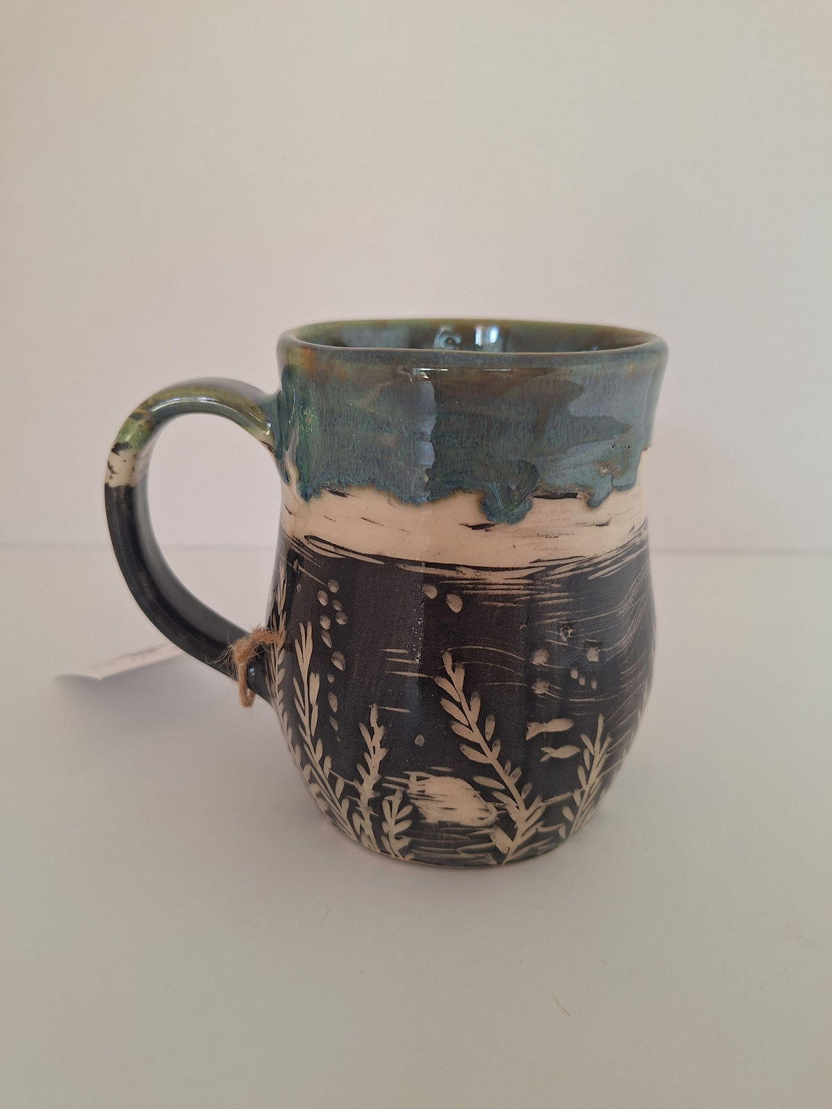 Duck Pond Mug - Hand Carved Botanical Stoneware - Sgraffito