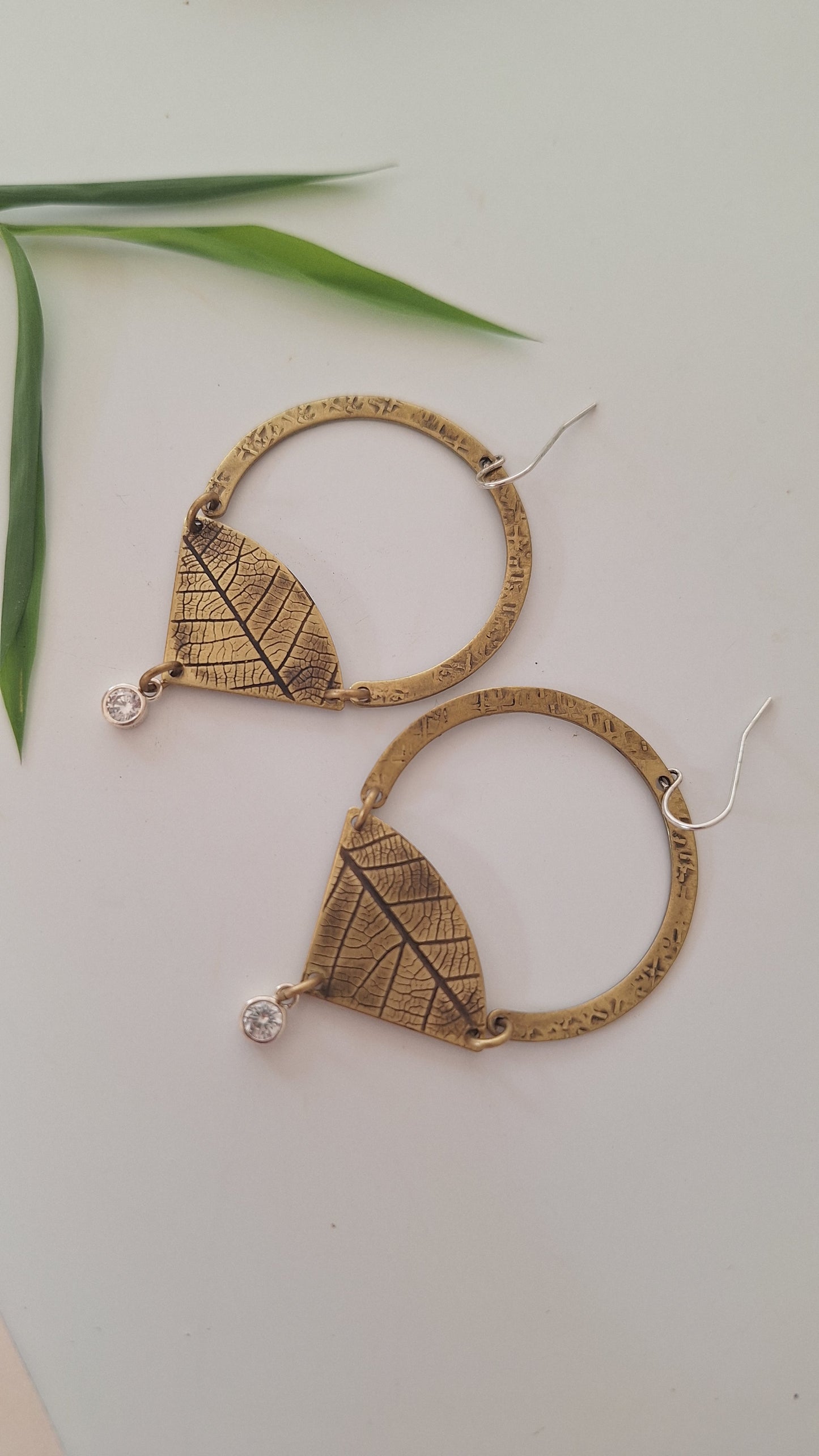 Pressed Wild Leaf Brass Earrings — Botanical Imprint
