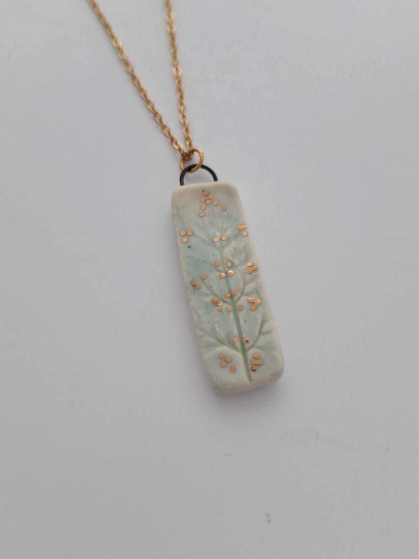 Gold Fern Ceramic Necklace