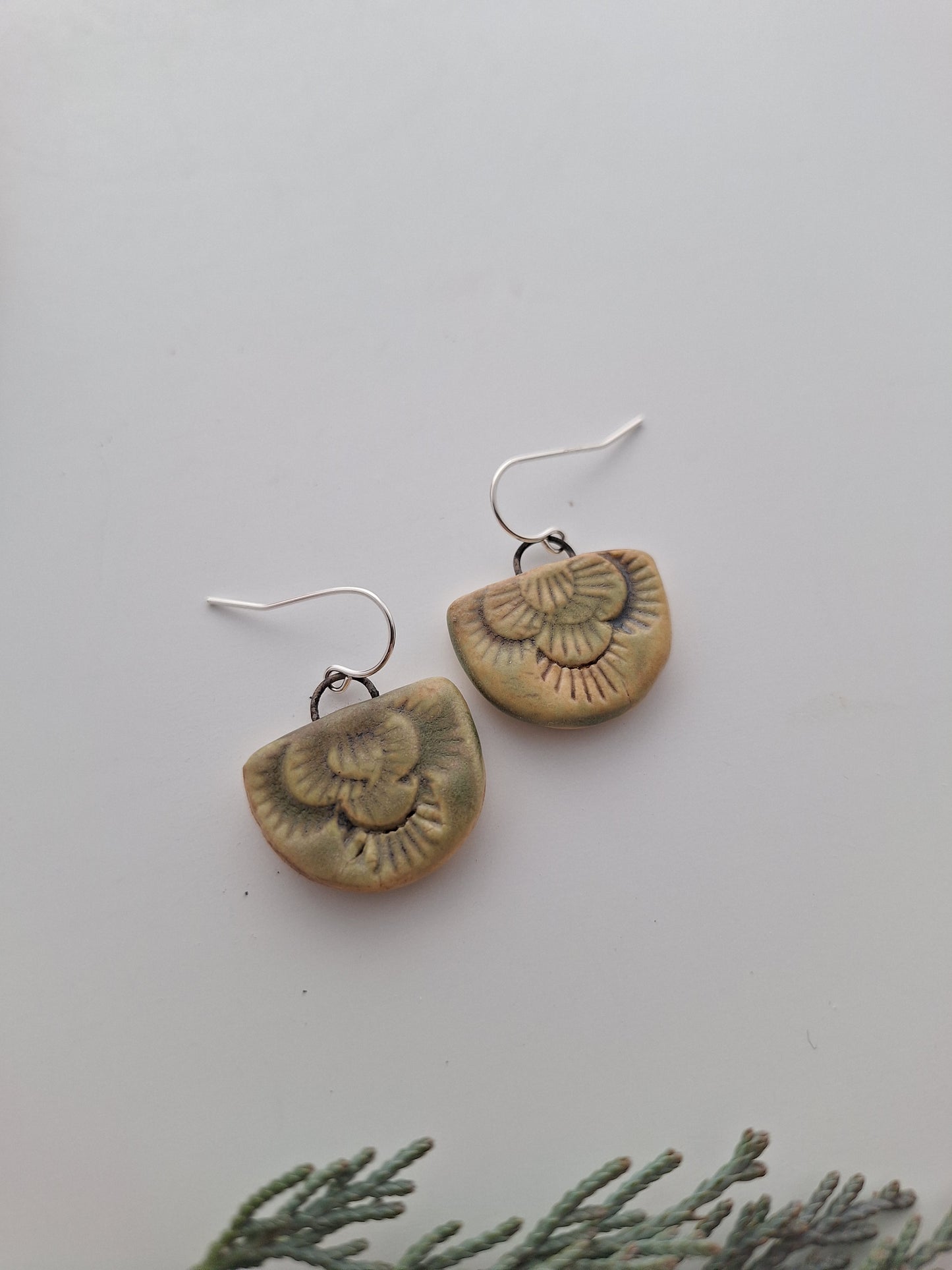 Textured Ceramic Earrings - Sterling