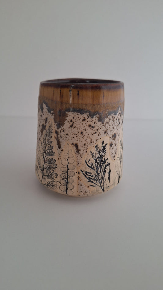 Botanical Imprint Stemless Wine Cup — One of a Kind Stoneware Tumbler - #4