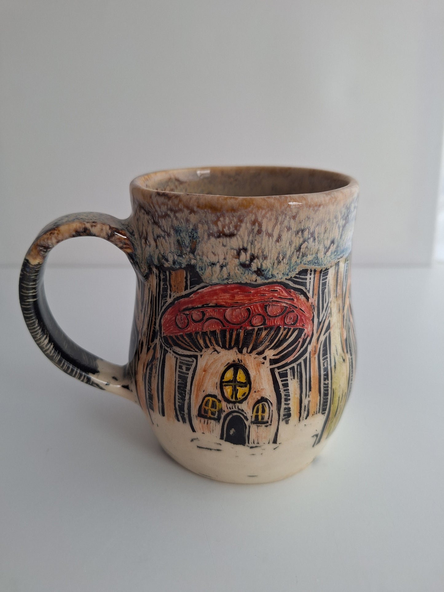 Hand-carved Mushroom House Mug