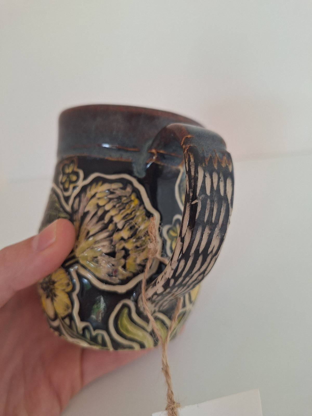 Wild Flora Mug - Hand Carved Botanical Stoneware - Sgraffito