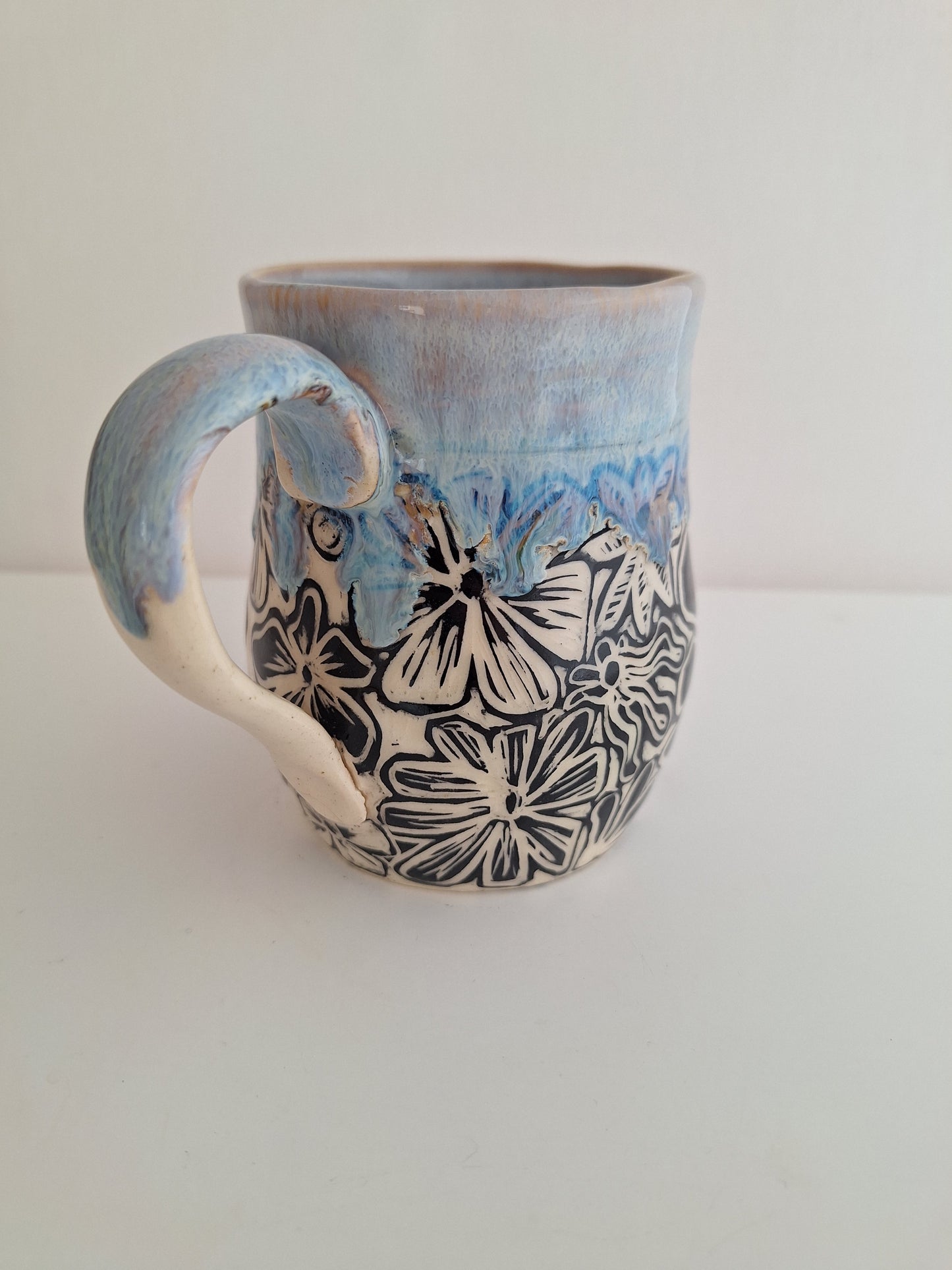*Perfectly Imperfect* Hand-Carved - No Rain No Flowers – One of a Kind Stoneware Mug