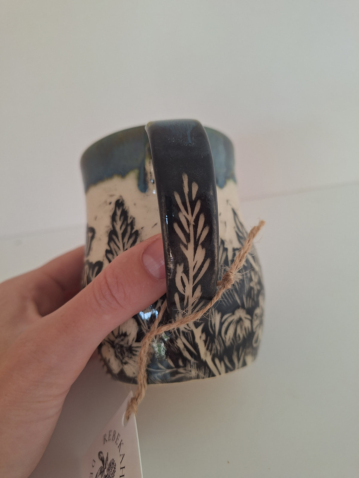 Don't Grow Weary Mug - Hand Carved Botanical Stoneware - Sgraffito