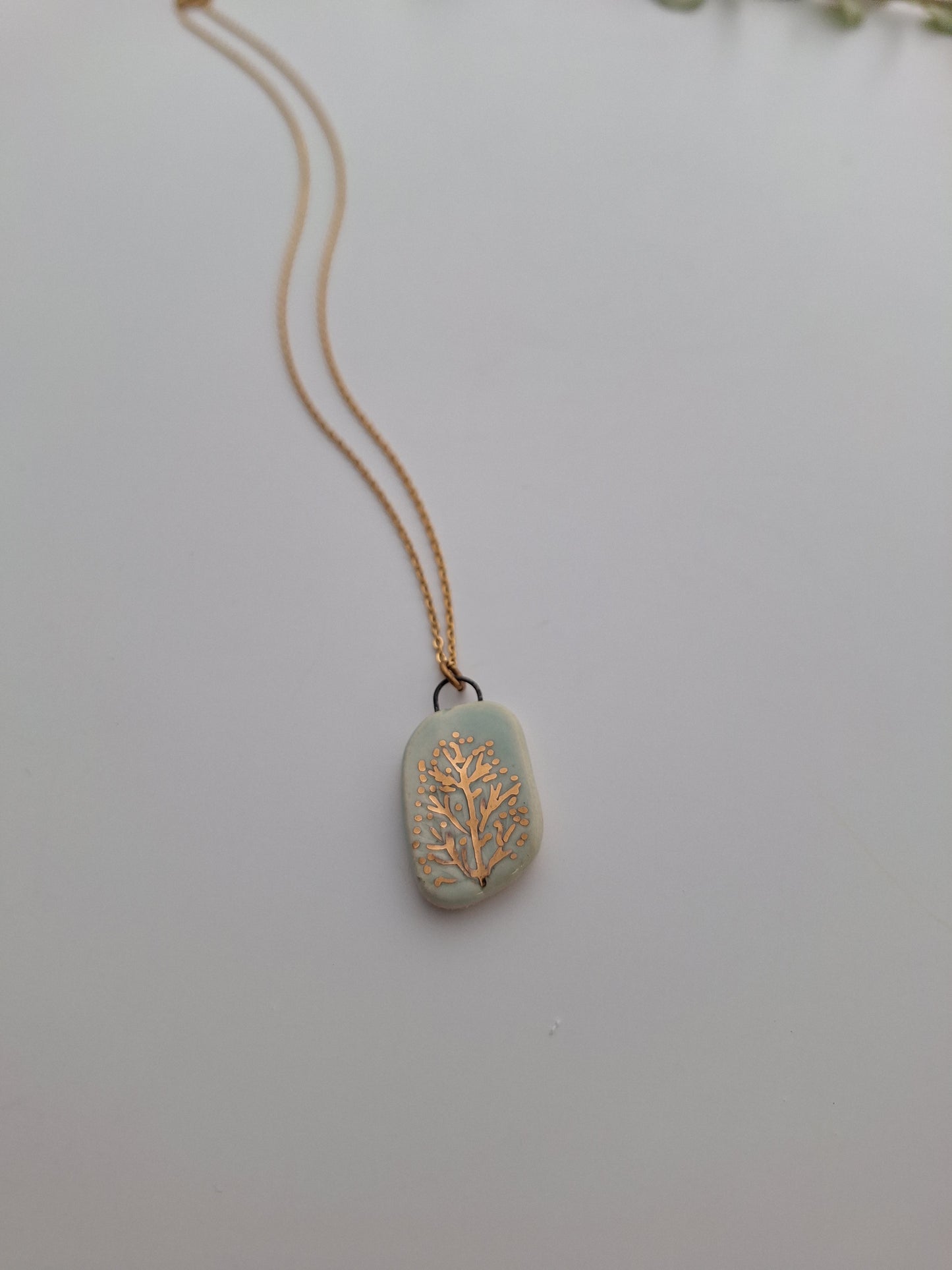 Golden Fern Ceramic Necklace