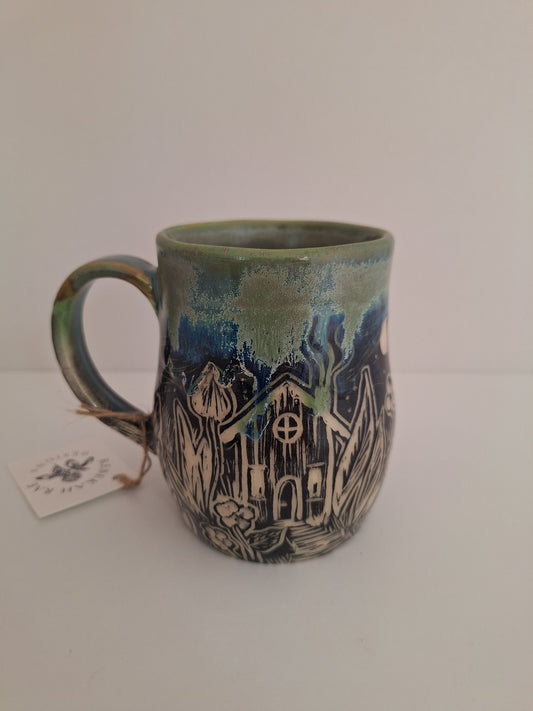 Hand-carved Woodland Cottage Mug