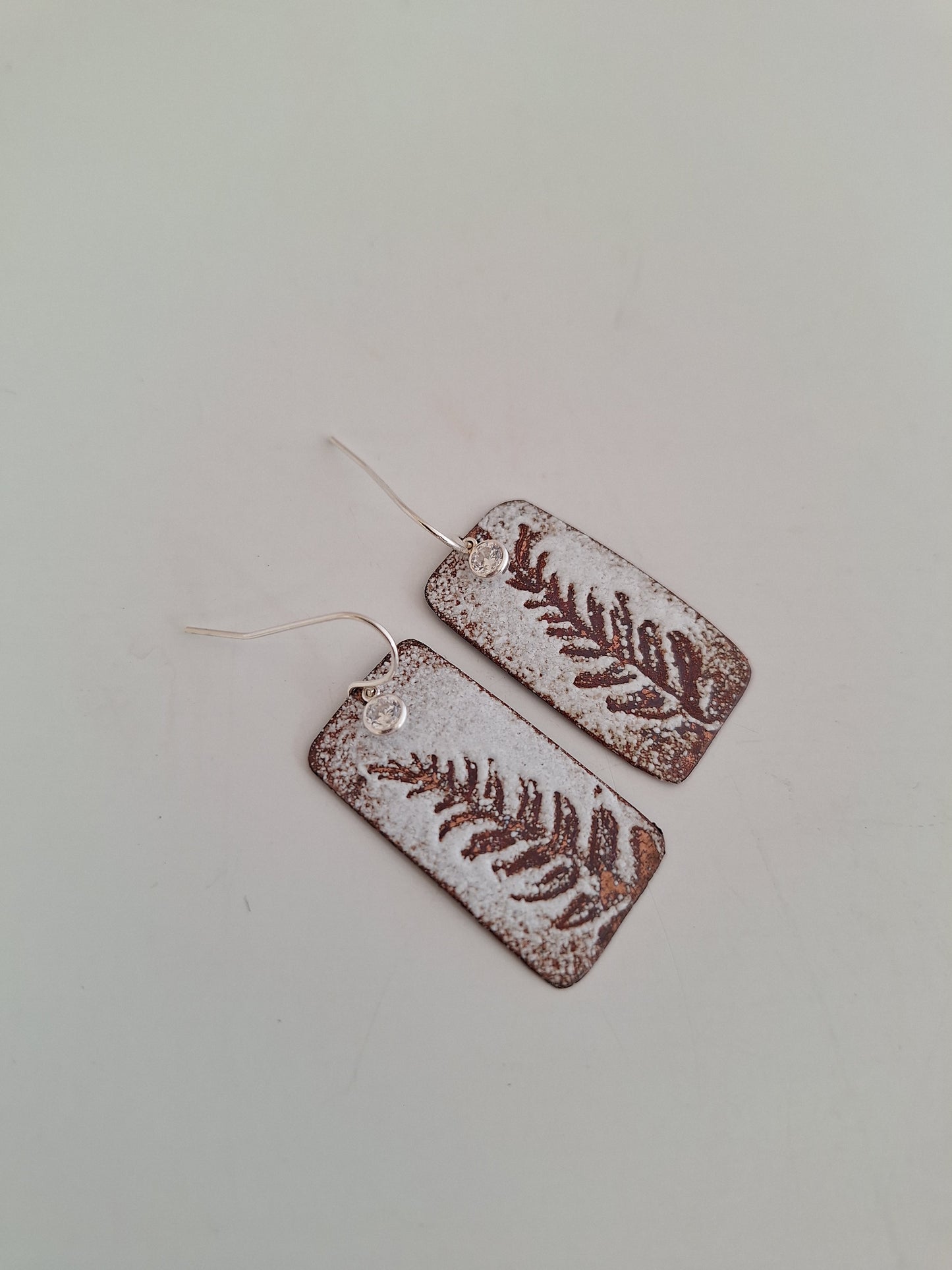 Copper Fern earrings – Enamel Pendant – One of a Kind Botanical Jewelry