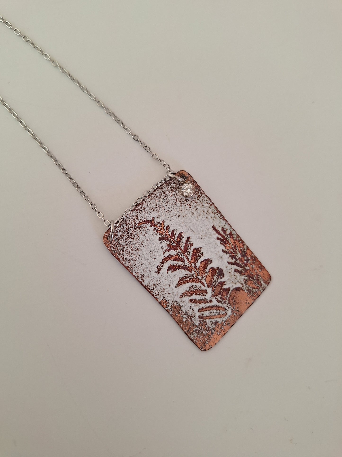 Copper Fern Necklace – Enamel Pendant – One of a Kind Botanical Jewelry