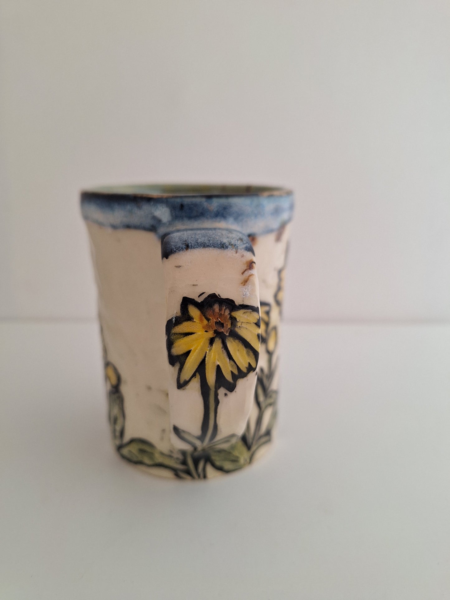 Hand Carved Botanical Stoneware Mug – Brown Eyed Susan Floral - One of a Kind Sgraffito Mug