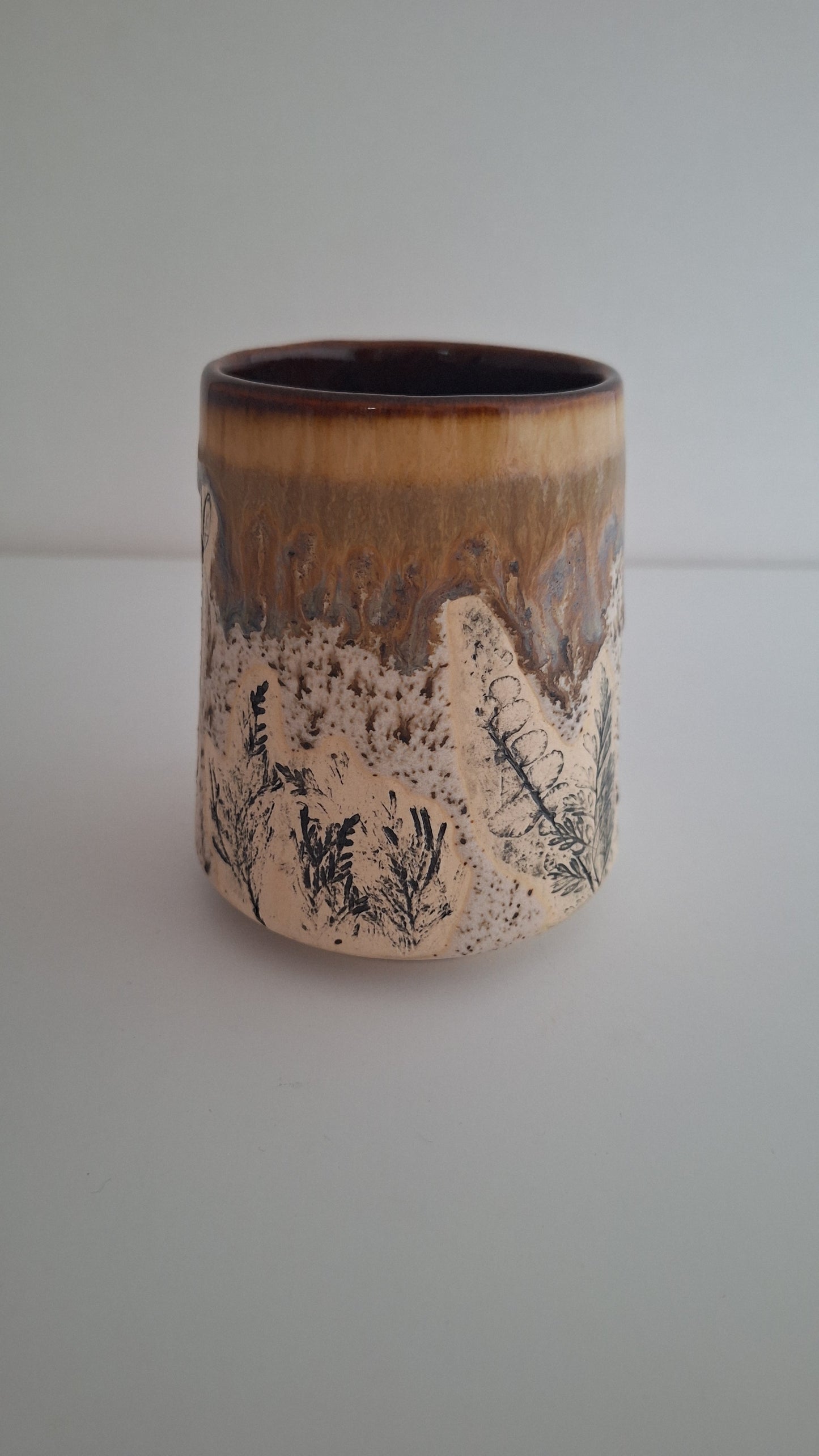 Botanical Imprint Stemless Wine Cup — One of a Kind Stoneware Tumbler - #1