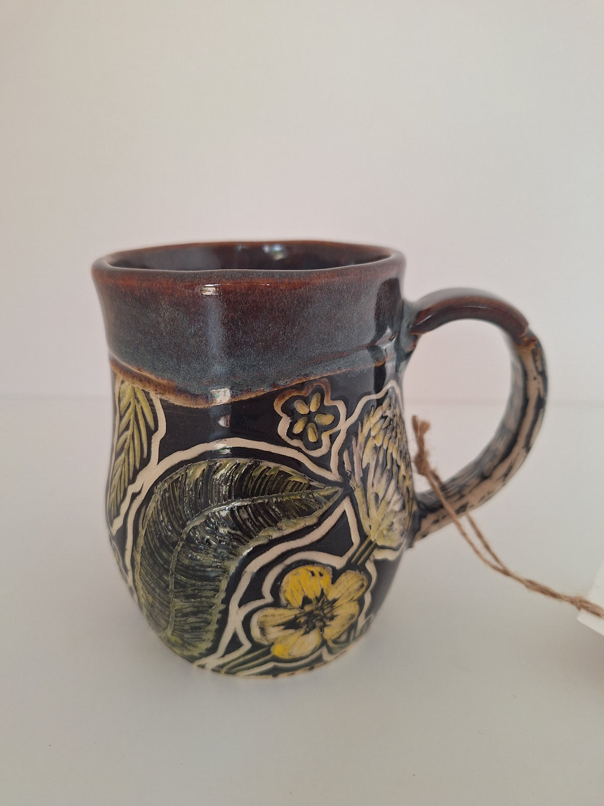 Wild Flora Mug - Hand Carved Botanical Stoneware - Sgraffito