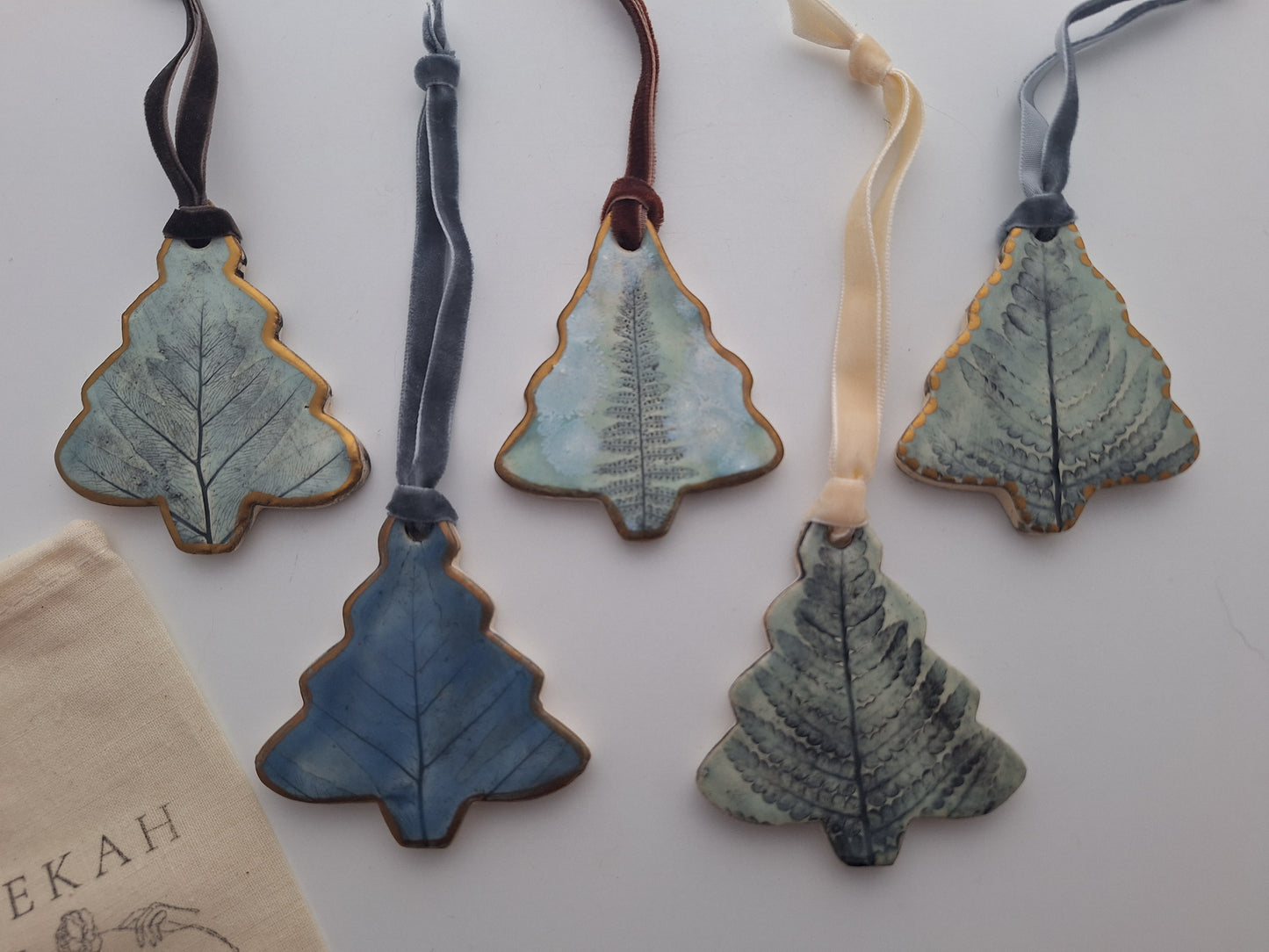 Fern Tree Ornaments - Blue & aqua