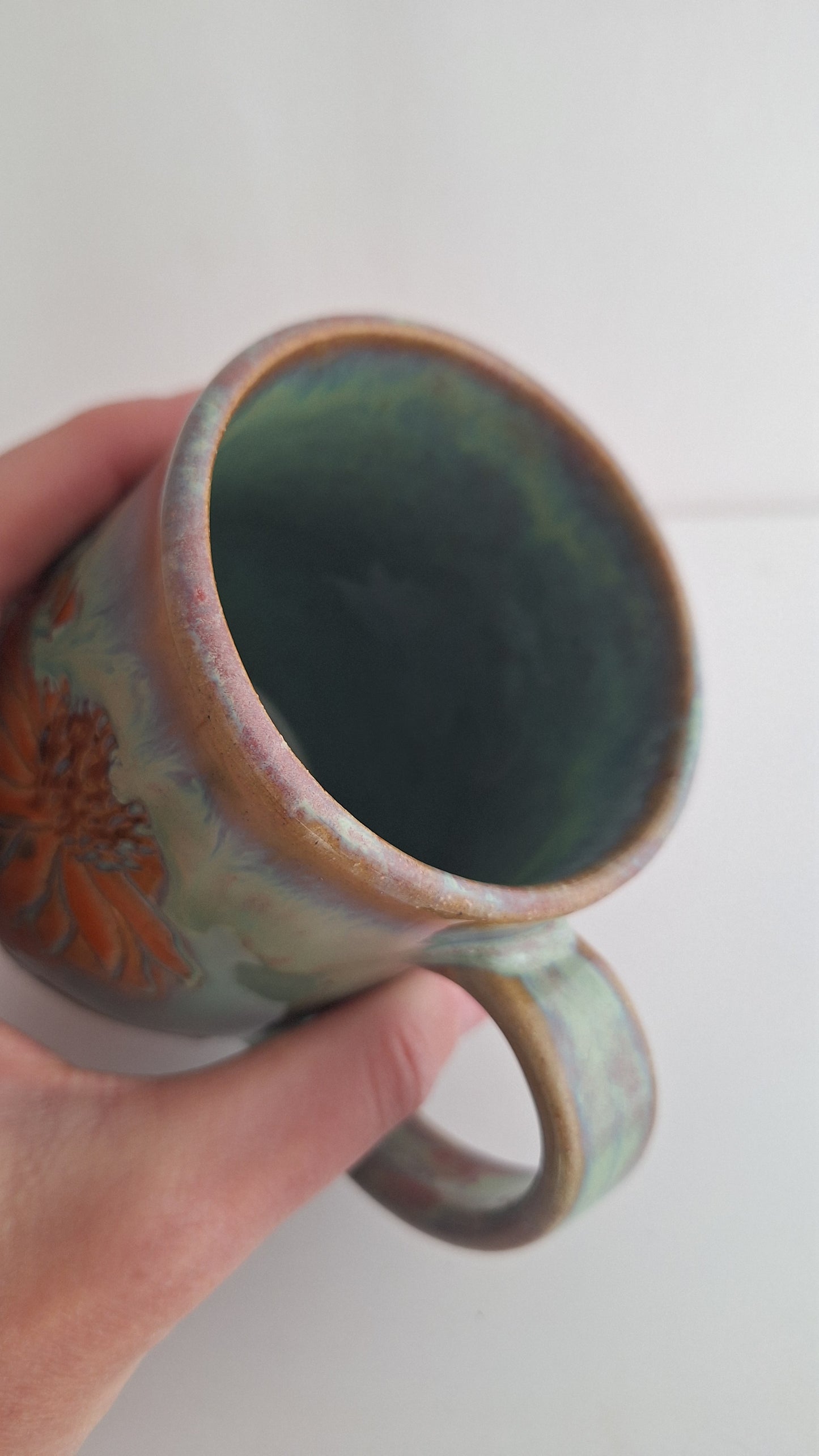 Hand Carved Botanical Stoneware Mug – Sunflowers - One of a Kind Sgraffito Mug