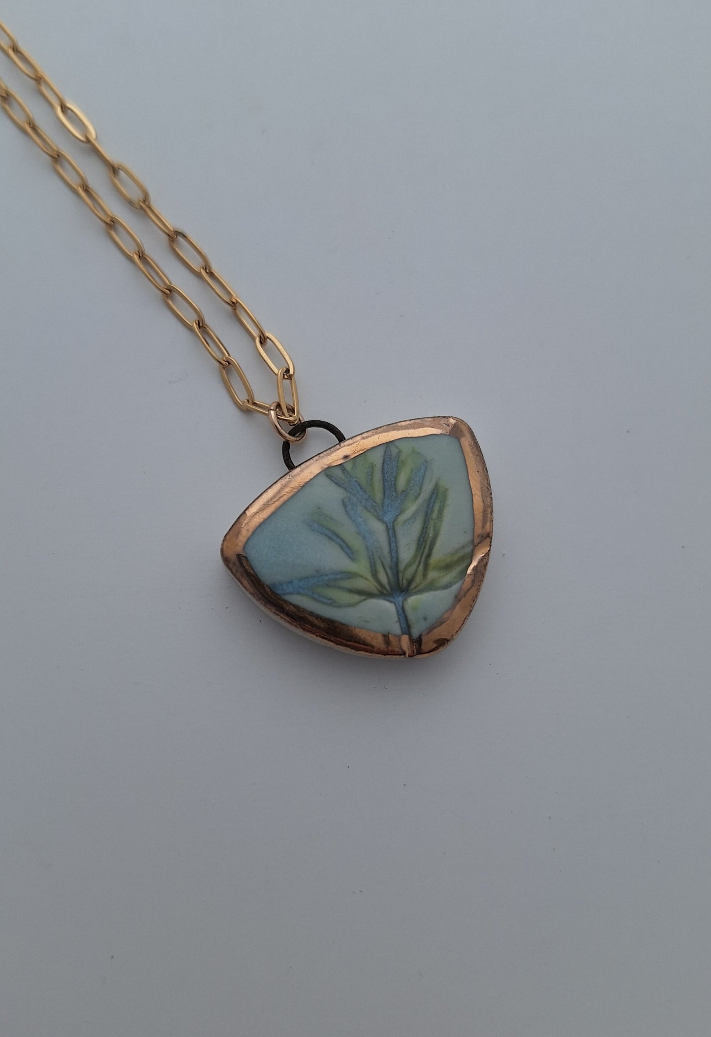 Turquoise Leaf Necklace - Ceramic - Gold