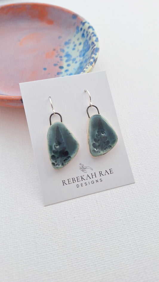 Botanical Stoneware Earrings – Sterling Silver Ear Wires – One of a Kind