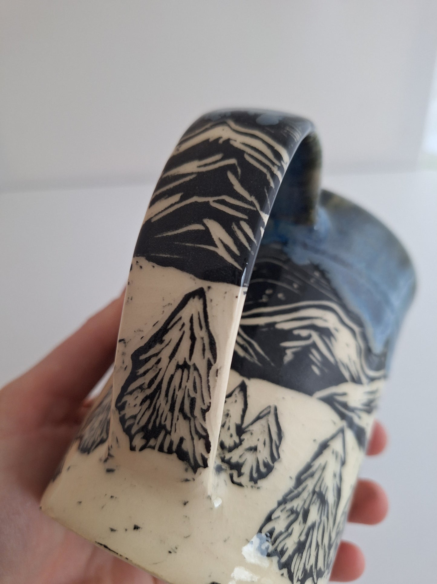 Hand-carved Winter Cabin Mug